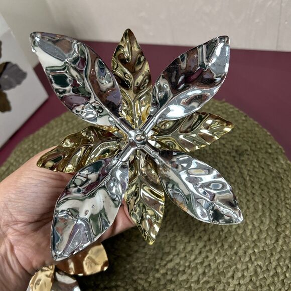 Set Of 2 Department 56 Painted Metal Poinsettia Candle Stick Holder #8016 - Picture 3 of 9